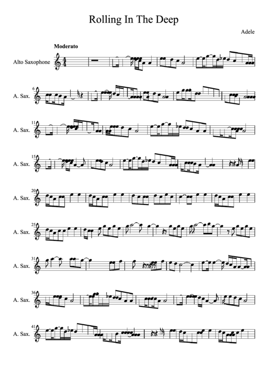Rolling In The Deep Alto Sax Sheet Music Printable pdf