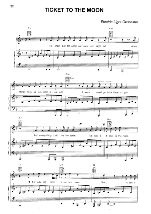Ticket To The Moon - Electric Light Orchestra Sheet Music Printable pdf