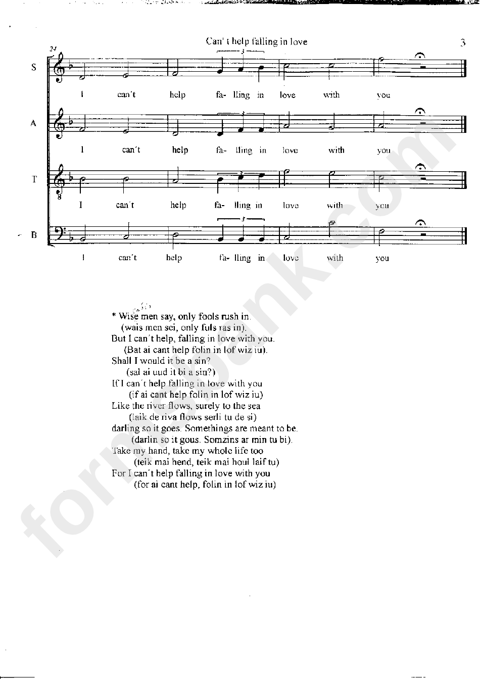 Can T Help Falling In Love Sheet Music