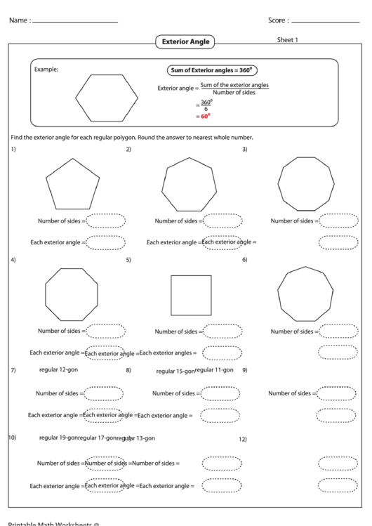 Exterior Angles Worksheet Printable pdf