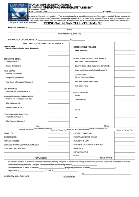 Fillable Personal Financial Statement Template Printable pdf
