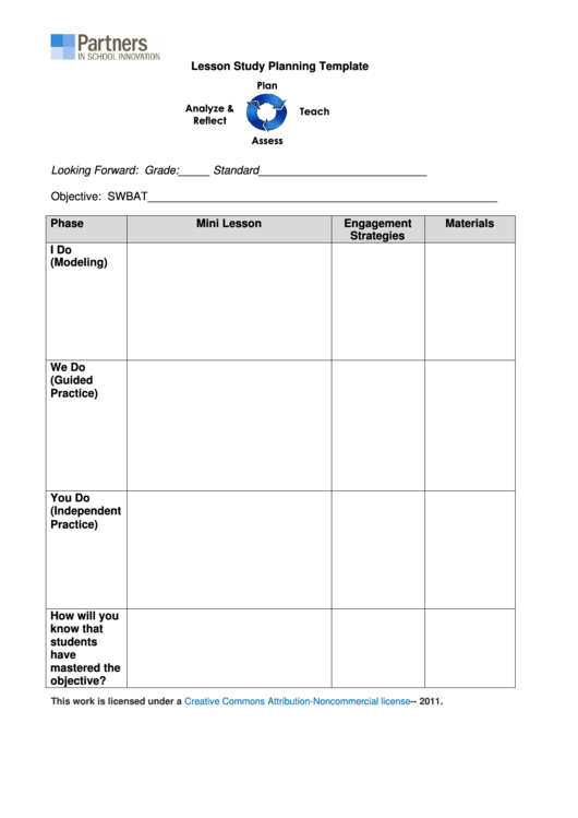 Lesson Study Planning Template Printable pdf