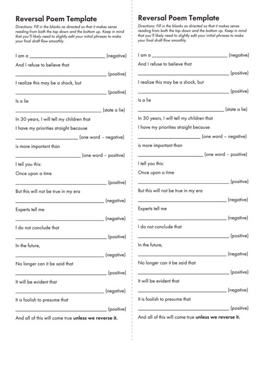 Reversal Poem Template Printable pdf