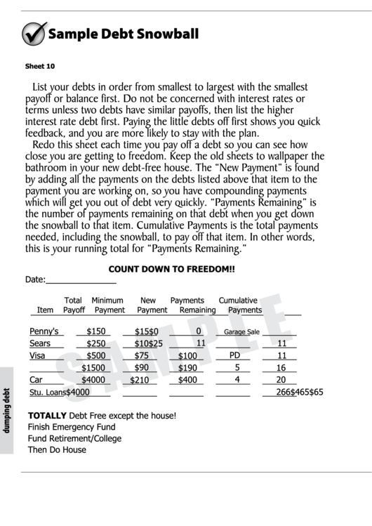 Sample Debt Snowball Worksheet Template Printable pdf