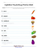 Vegetables Handwriting Practice Sheet