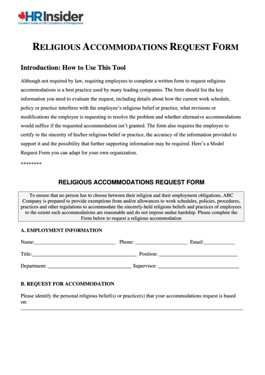 Religious Accommodations Request Form Printable Pdf Download
