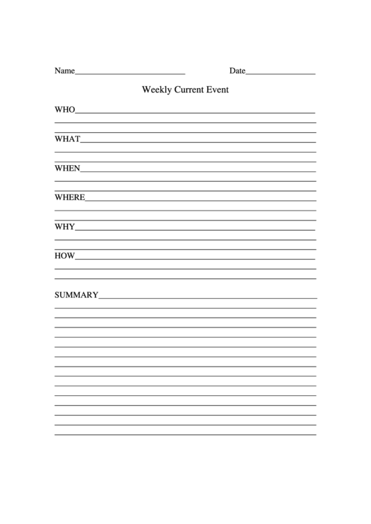 Weekly Current Event Planning Form Printable pdf