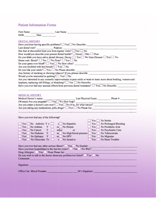 Patient Information Forms Printable pdf