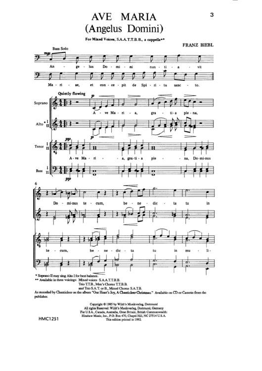 Ave Maria (Biebl) Sheet Music Printable pdf