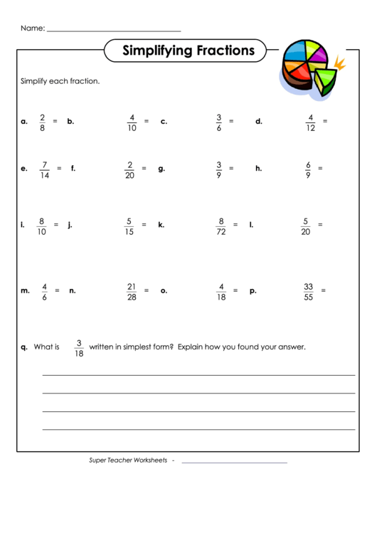 Simplifying Fractions Worksheets With Answers Printable pdf