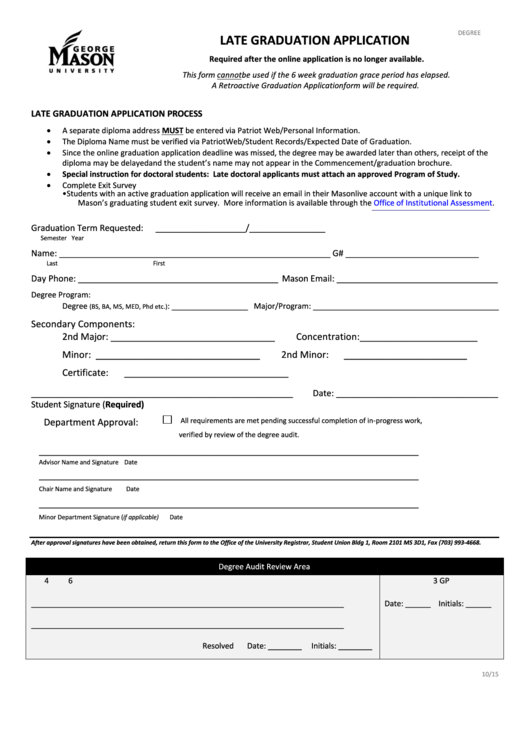 Fillable Late Graduation Application Form Printable pdf