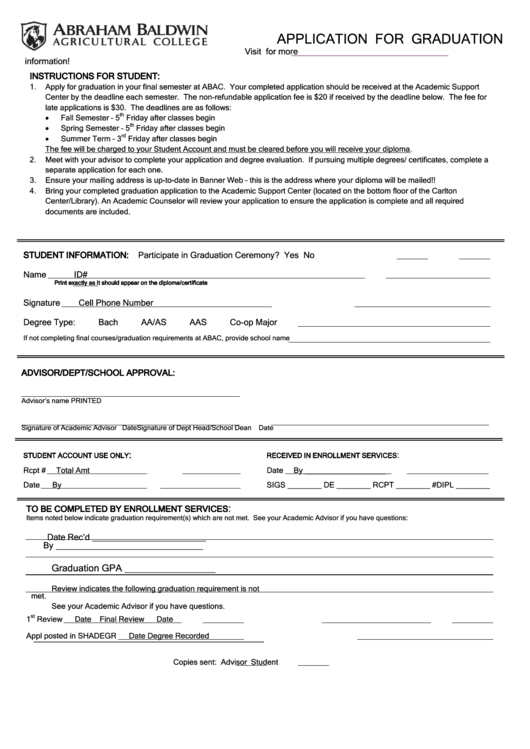 Application For Graduation Form Printable pdf