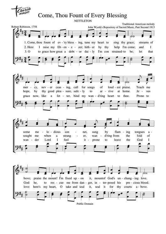 Come Thou Fount Of Every Blessing - Nettleton Sheet Music Printable pdf