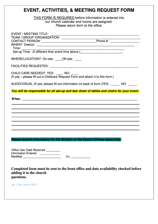 Event, Activities, & Meeting Request Form Printable pdf