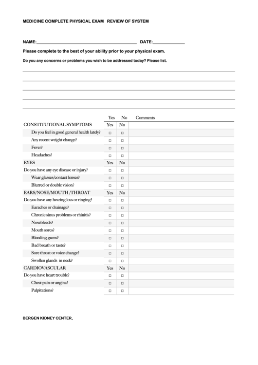 Medicine Complete Physical Exam Form Printable pdf