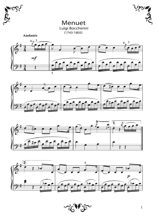 Menuet - Luigi Boccherini (Sheet Music) Printable pdf