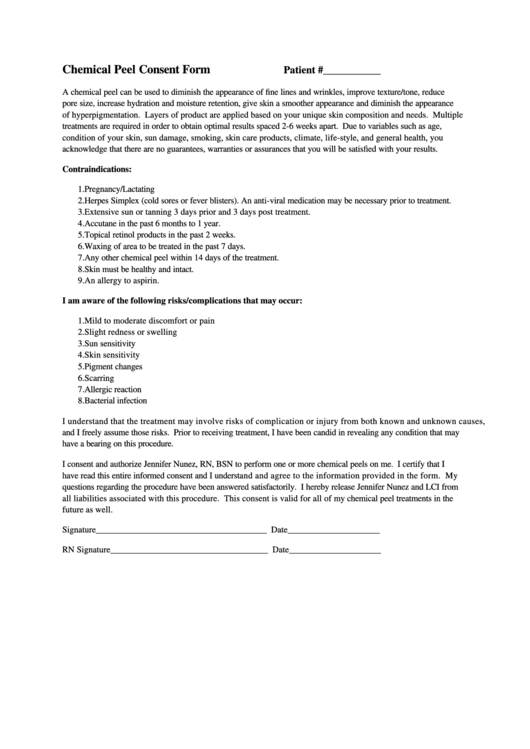 Chemical Peel Consent Form Printable pdf