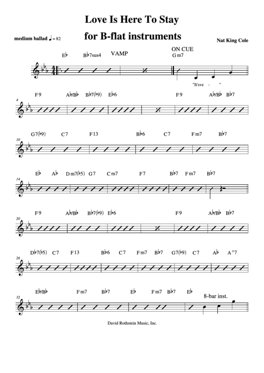 Love Is Here To Stay - B-Flat - Nat King Cole Printable pdf