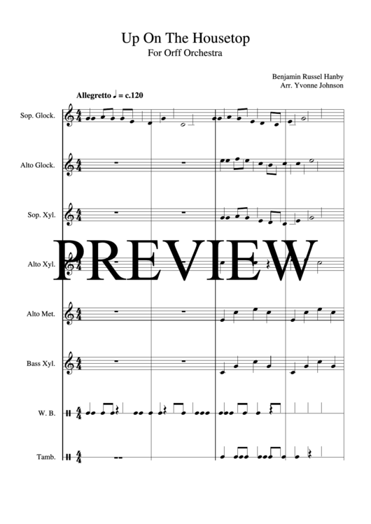 Up On The Housetop - For Orff Orchestra - Benjamin Russel Hanby Printable pdf