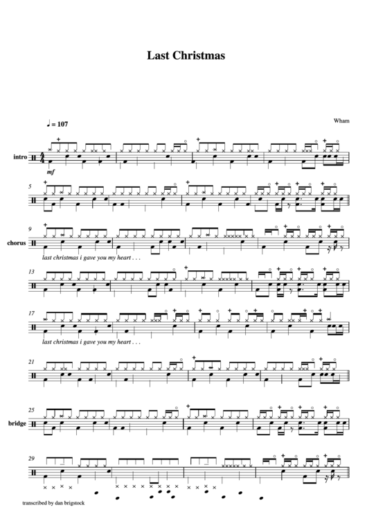 Last Christmas - Wham Drum Sheet Music Printable pdf