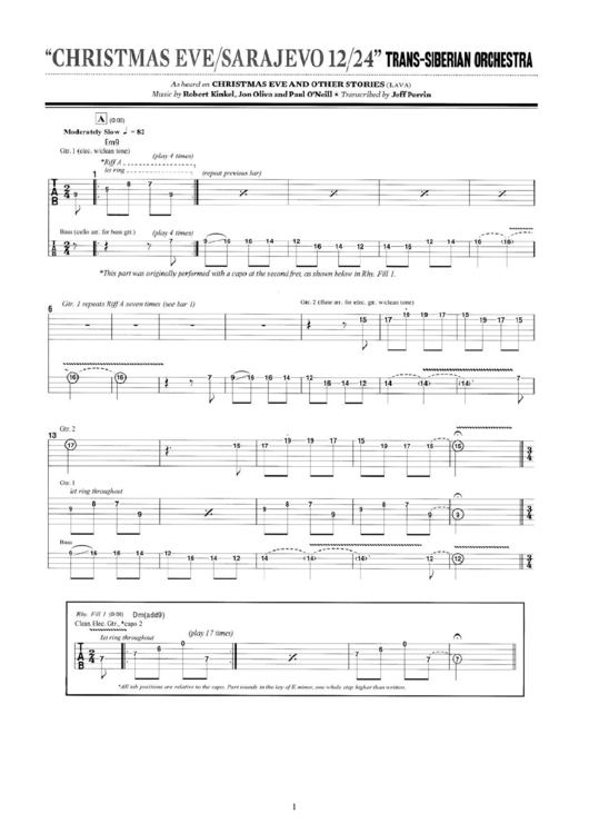 Christmas Eve/sarajevo 12/24 - Trans-Siberian Orchestra - Guitar Tab Printable pdf