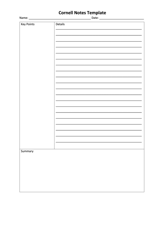 Cornell Notes Template Printable pdf