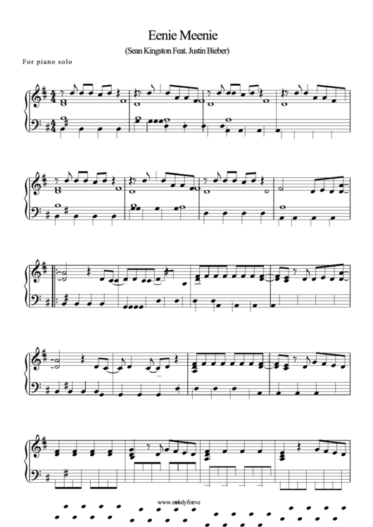 Piano Solo - Justin Bieber - Eenie Meenie Printable pdf