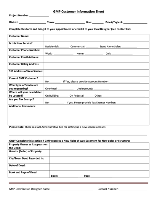 Customer Information Sheet Printable pdf
