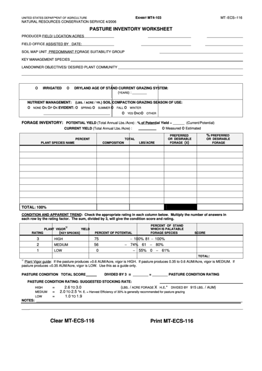 Fillable Pasture Inventory Worksheet (Fillable) Printable pdf