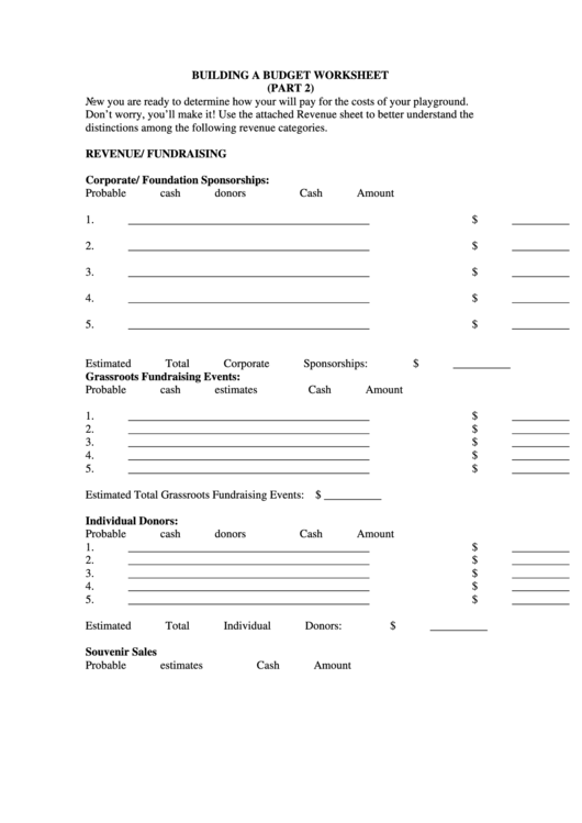 Building A Budget Worksheet Template Printable pdf