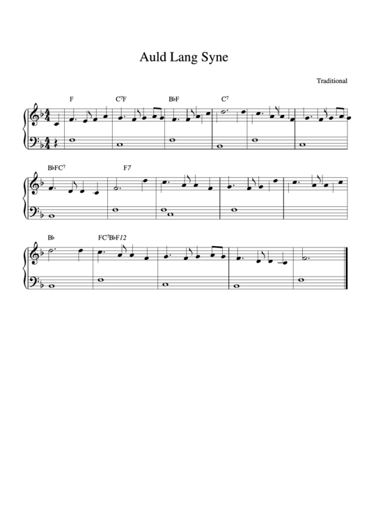 Auld Lang Syne - Piano Printable pdf