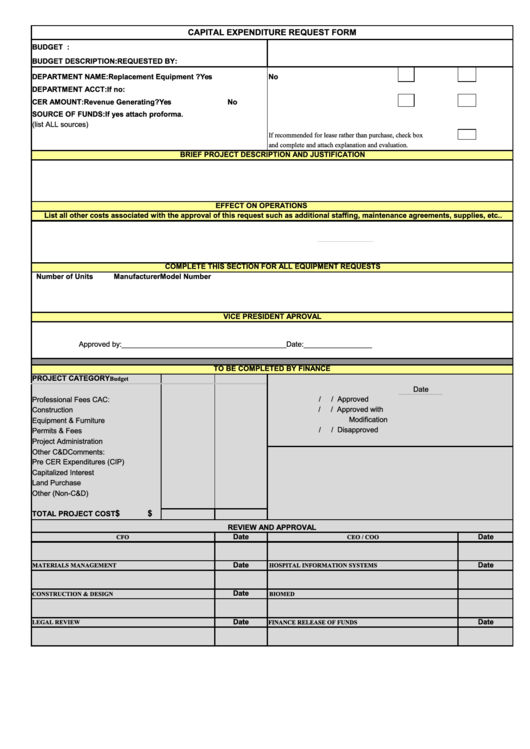 Fillable Capital Expenditure Request Form Printable Pdf Download