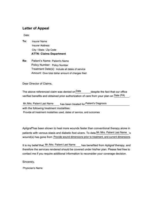 Letter Of Appeal Template