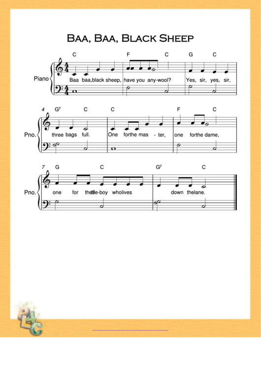 Baa, Baa, Black Sheep Piano Sheet Music Printable pdf