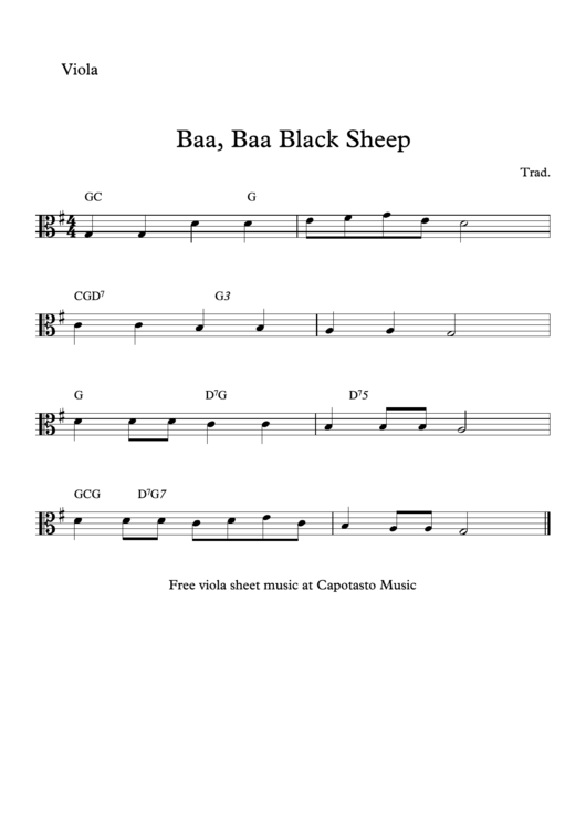 Baa, Baa Black Sheep - Viola Printable pdf