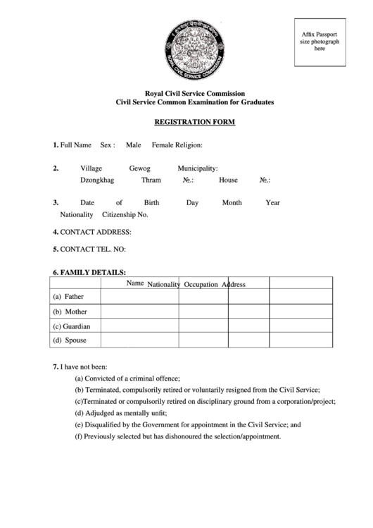Fillable Royal Civil Service Commission Civil Service Common Examination For Graduates Registration Form Printable pdf