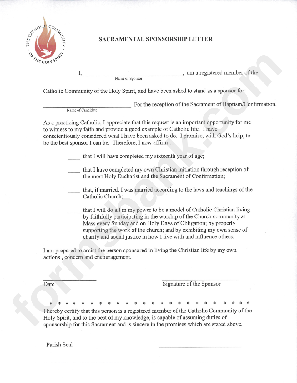 Sacramental Sponsorship Letter Template