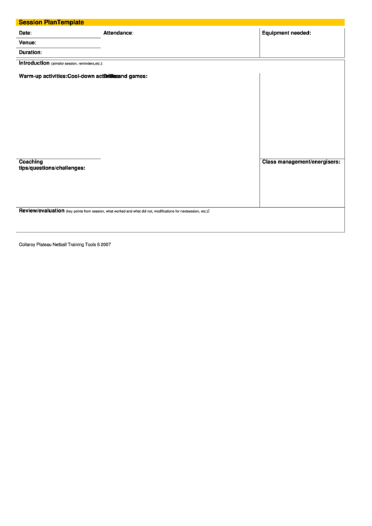 Session Plan Template Printable pdf