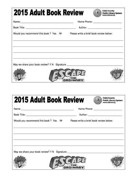 Adult Book Review And Recommendation Form