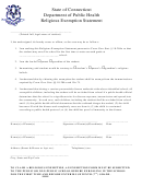 Religious Exemption Form - Connecticut Department Of Public Health Printable pdf