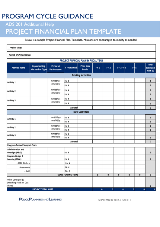 Project Financial Plan Template