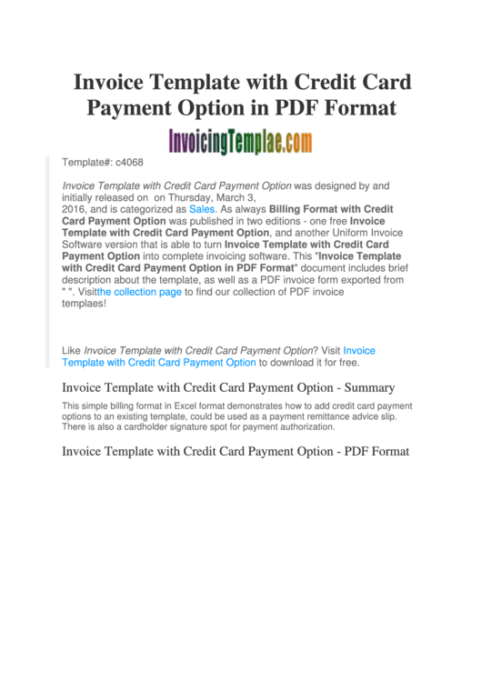 Invoice Template With Credit Card Payment Option Template Printable pdf