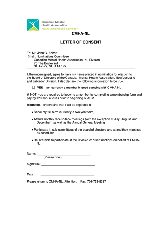 Sample Letter Of Consent Template Printable pdf