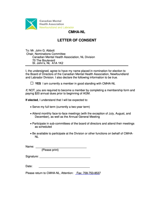 Sample Letter Of Consent Template