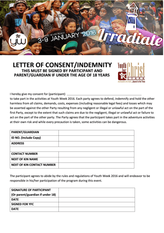Fillable Sample Letter Of Consent/indemnity Printable pdf
