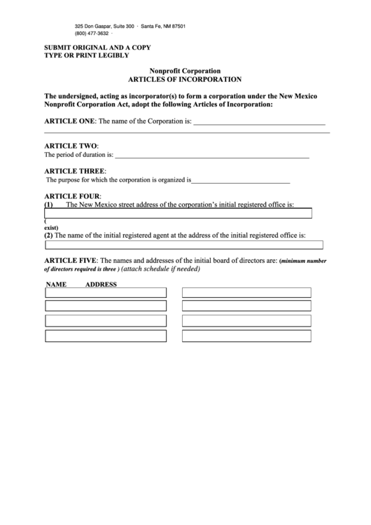 Fillable Form Dnp, Form D-Stmnt - Articles Of Incorporation (2013) Printable pdf