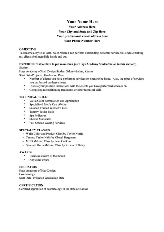 Hair Stylist Resume Template Resume Example Printable pdf