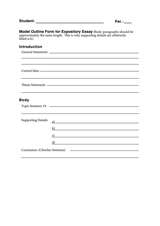 Model Outline Form For Expository Essay Template Printable pdf