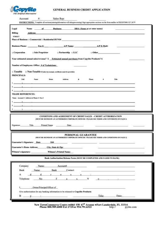 General Business Credit Application, Form W-9 - Request For Taxpayer Identification Number And Certification Printable pdf