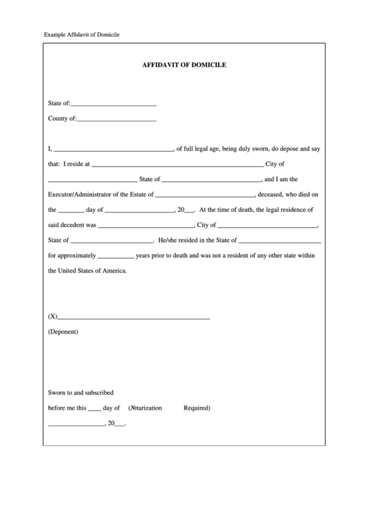 Example Affidavit Of Domicile Form Printable pdf
